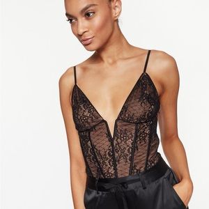 Cami NYC Eve Lace Black Corset Silk Bodysuit Top Small